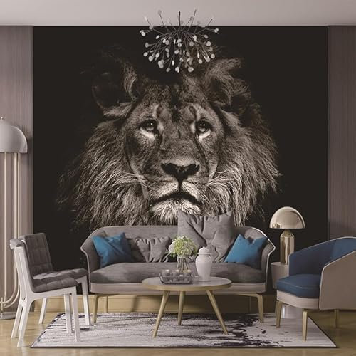 Papier Peint Lion Gris Noir Papier Peint Panoramique Papier Peint Intissé pour Salon Chambre Couloir Tapisserie Murales Papier Peint 3d Papier Peint Décoratif Murale 210x140cm