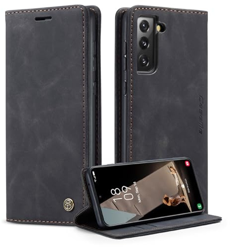 Cracedily Coque pour Samsung Galaxy S21 FE 5G Pochette, Etui Protection Housse Premium en Cuir PU,Etui à Rabat Pochette de Portefeuille Étui pour Samsung Galaxy S21 FE Case, Noir