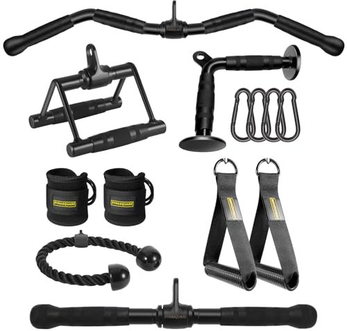 DYNASQUARE LAT Pulldown Attachments Combo, Curl Pulldown Bar with 360° Rotation, Fits Most Gym Cable Machines (Black)