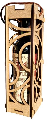 Genérico Caja Estuche Botella Vino Madera, Diseño Moderno y Elegante, Ideal para Aniversario, Día del Padre-Madre, Tienda Gourmet, Segunda Vida Útil como Lámpara Jardín. Regalo Invitados Boda., FBA001