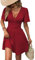 LIAMERHE Abito Donna Manica Corta Scollo a V Elegante Vestito Vita Alta Casual Stampa Floreale Vestito Estivi Abito Maniche a Farfalla Borgogna M