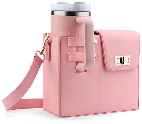 Outdoor Portable Crossbody Leather Carrier Bag with Adjustable Strap, Ladies' Cup Carrier Bag Storage Pocket, Water Bottle Holder