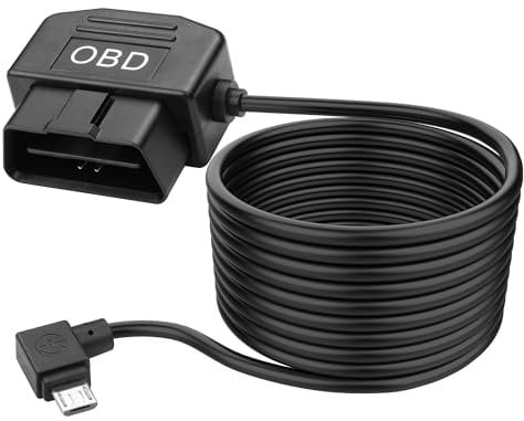 MEIRIYFA OBD Power Cable for Dash Camera, OBD OBD2 to Micro USB Adapter Hardwire Charger Cable with 24 Hours Surveillance/Acc Mode Low Voltage Protection 12-36V to 5V 3A (3.5M)