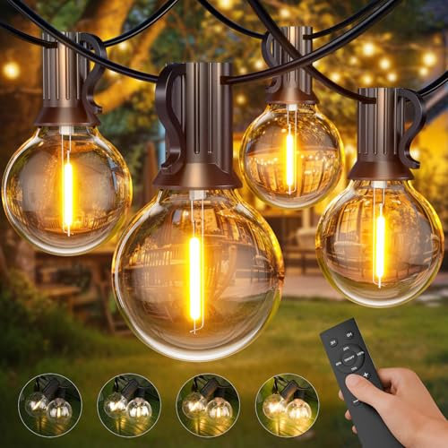 Catena Luminosa Esterno con Telecomando 30M, Dimmerabile G40 Luce da Esterno con 50+2 Pz Plastica Bianca Calda Lampadine, Luci da Esterno Giardino Impermeabile per Feste in Giardino, Matrimonio