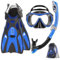OutdoorMaster Mobula Schnorchelausrüstung für Erwachsene, Maske Flossen Schnorchel Set mit Panoramablick Anti-Beschlag, Dry Top Tauchausrüstung zum Schwimmen Schnorcheln Tauchen - Blau Schwarz,L/XL