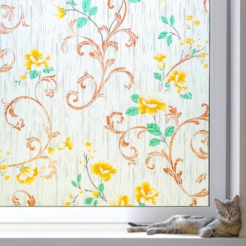 Volcanics Fensterfolie Bunt 90x200cm, Fensterfolie Blickdicht Selbsthaftende, Sichtschutzfolie Fenster Bunt, Statisch Haftend ohne Klebstoff Anti UV Sonnenschutz