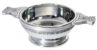 Celtic Band Quaich Whisky Probierschale aus Zinn Loving Cup Burns Night (Standard mit Gravur)