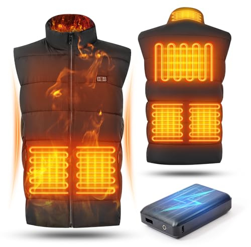 Tiazhan Veste Chauffante Pour Homme Et Femme, Double Commande, 3 Réglages De Température Et 6 Zones De Chauffage, Tissu Coupe-vent Et Imperméable, Équipé D'une Batterie De 16000mah