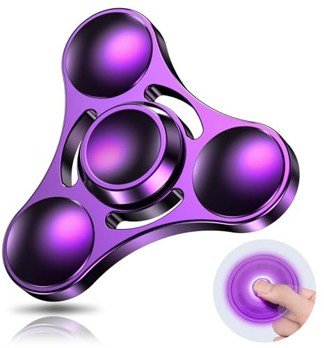 Coolden Fidget Spinner Metall Fidget Toys EDC Hand Spinner Edelstahl Lager 2-5 Min Hochwertig Finger Kreisel Spielzeug ADHD Anti Stress Spielzeug Tri-Spinner Fidget Toy für Erwachsene Kinder Violett