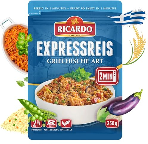 RICARDO Express Reis Griechisch 8 x 250g Reiszubereitung Fertiggerichte Mikrowelle/Pfanne schnell & einfach zubereitet