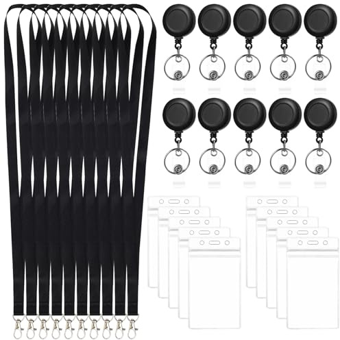 10 PcsPorta Tarjetas Identificativas con Cordones, Portatarjetas Identificación Transparente con Cordón Retráctil, Porta Tarjetas Colgante Tarjetero Colgante para oficinas y escuelas (vertical)