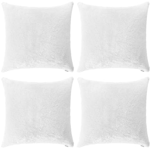 Thmyo 4-Pack Super Soft Fluffy Faux Fur Cushion Covers 45x45 cm White | Comfortable Plush Square Throw Pillow Cases Decorative Pillowcases for Sofa Bed Couch Living Room Home Decoration