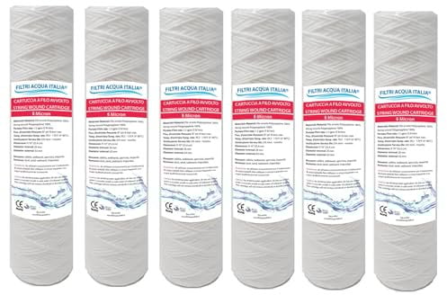 Filtri Acqua Italia Cartuccia Filtro Filo Avvolto 10 Pollici Micron 5 Polipropilene SEDIMENTI Set 6 Pezzi