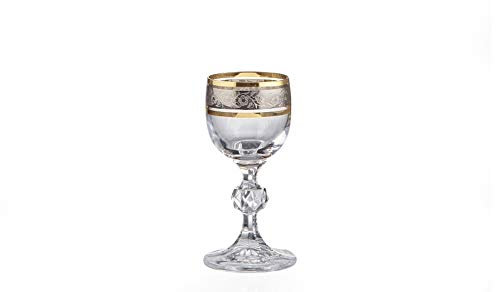 Bohemia Exclusive Crystal Likör Gläser Claudia mit Silbergravur und Goldenen Rand, 6 - er Set (50 ml)