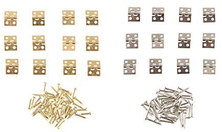 FLAMEER 24Pcs Small Mini Metal Hinges Jewellery Box Dollhouse Hinge with Screws 8x10mm Golden Silver Color