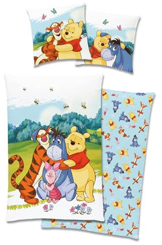 Disney Winnie The Pooh Bettwäsche 80x80 + 135x200 cm 100% Baumwolle mit Reißverschluss