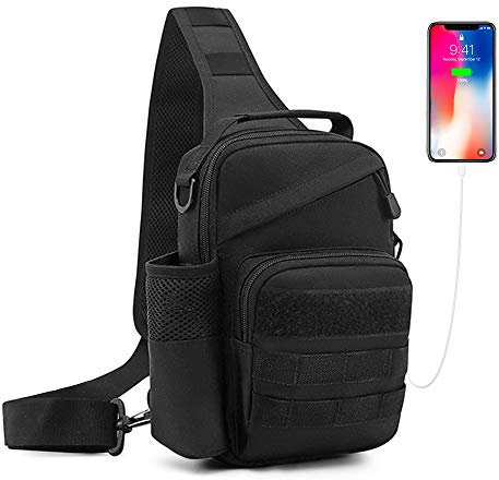 HUNTVP Militär Brusttasche Herren Umhängetasche Taktische Schultertasche Tactical Chest Sling Bag MOLLE Crossbody Bag für Reise Wandern Camping Outdoor, Typ-3 Schwarz
