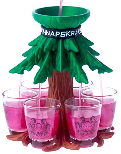 Schnapskrake® - Weihnachts-Trinkbaum - Getränkeverteiler für 6 Personen - made in Germany - Verteiler - Ausgiesser - Einschenker (inkl. Gläser)