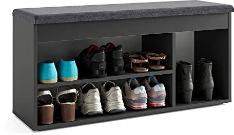 KOMTO Schuhbank mit Sitzfläche - Schuhregal Bank mit Stauraum Schwarz 100 x 48 x 32 cm Schuhschrank mit Sitzbank Flur Bank Garderobenbank Sofia