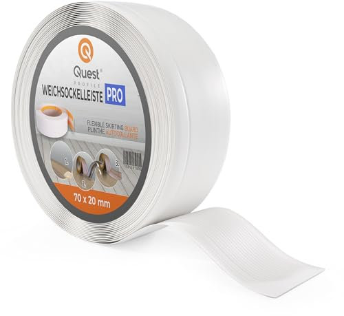 Quest Plinthe Souple - 70 mm x 20 mm - Plinthe en PVC de finition, Baguette de finition - Pour murs, sols – PVC, flexible, imperméable, décorative (Blanc, 1m)
