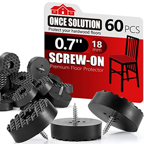 Screw-On Rubber Feet for Furniture - 60PCS Floor Protector for Chair Leg - 0.7 Sturdy Feet for Cutting Board Non Slip - Black Furniture Pad for Hardwood Floor - Durable Furniture Rubber Bumper