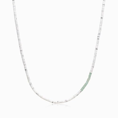 COAI Geschenkideen Herren Heishi Perlen Surfer Halskette aus Grünem Aventurin und Howlith 50cm