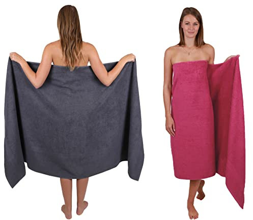 Betz 2 Stück Badetücher groß XXL Größe 100 x 200 cm Badetuch Saunatuch Palermo 100% Baumwolle Farbe anthrazit - Cranberry