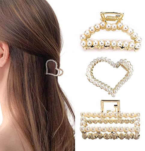 Haarklammer Klein Perlen Kristall Haarklammern Gold Metall Herzform Haarspangen Damen Dünnes Haar-accessoires Für Frauen Und Mädchen (3 Stück)