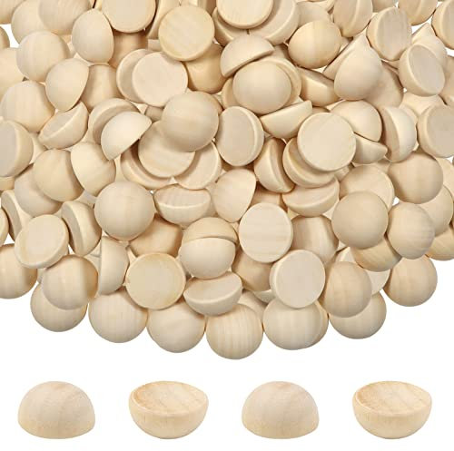TOAOB 100pcs Demi Rond Boules en Bois Brut Naturel Cabochons Dos Plat 20mm Non Peinte pour Artisanat Fabrication de Bijoux
