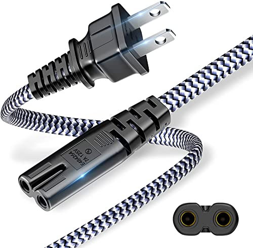 2 Prong Power Cord Braided - 2 pin AC Replacement Power Cable(6.6ft/2 m),UL Certified Universal Power Cord for PS4/PS5,Printer,TV,Mini Fridge,Ring Light and More(7A,110V-125V,18AWG)