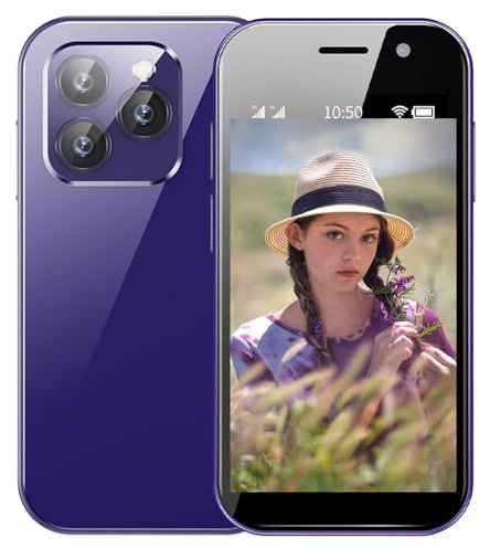 Hipipooo Mini Smartphone Unlocked 4G Mobile Phone 3.0 inches,Dual SIM,2600mAh Battery,2MP+5MP Camera,Face Unlock Cellphone(Purple,3GB+32GB)