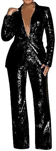 Pailletten Hosenanzüge für Damen Blazer mit Glitzer Hosen 2-teilig Anzugjacke Karneval Damenanzug Set Anzug Set Slimfit Damenanzug Streetwear Elegant Freizeitmantel Festlich Faschingskostüme
