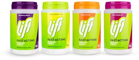 Lift Fast-Acting Glucose Chewable Energy Tablets, Mixed Flavours, 4 Pack of 50-Tablet Tubs