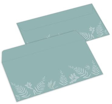 20 Briefumschläge DIN Lang Motiv Natur Grün Eukalyptus Blättern pastell Umschlag Kuvert für Brief Geld Gutschein Geschenk Post