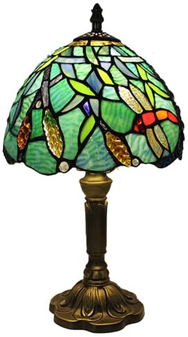 Mengjay Retro Style Lampe Nachttischlampe, Tischleuchte Handcraft Glasmalerei Lampenschirm Tischlampen für Schlafzimmer Nachtlampe Arbeitszimmer Office (Keine Glühbirne) (C)