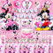 89 Pièces Decoration Minni Anniversaire Kit, Anniversaire Minni, Decoration Gateau Minni, Ballon Minni, Fournitures de Décoration Anniversaire, Tirer Ledrapeau, Nappe, Assiette, aux Fêtes Enfants