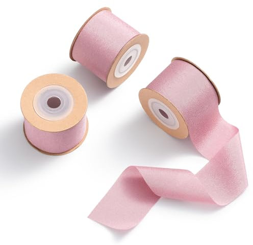 MORSUNBELA Nastro per regali, rosa antico, largo e rosa, 3 rotoli, 38 mm x 9 m