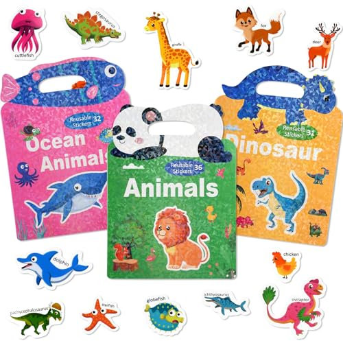 ASTARON 3 Pack Wiederverwendbare 3D Puffy Sticker Buch für Kinder 3-6, Jelly Sticker Spiel pädagogische sensorische Lernspielzeug, Reisespielzeug und Busy Book