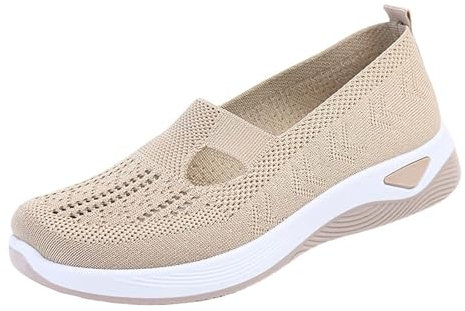 Genérico Calzado para Caminar Mujer Zapatillas y Transpirables para Caminar, Zapatos sin Cordones, Zapatillas Deporte con Soporte para el Zapatillas 𝗕lancas Mujer (Khaki, 35)