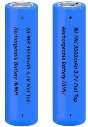 2 Pack Ni-MH 3.7V Battery Rechargeable, NiMH 3500mAh Flat Top Rechargeable Batteries for LED Flashlight, Headlamp, Mini Fan, RC Car, etc, Size: 18.01mm * 65.01mm / 0.7inch * 2.55inch, with Storage Box