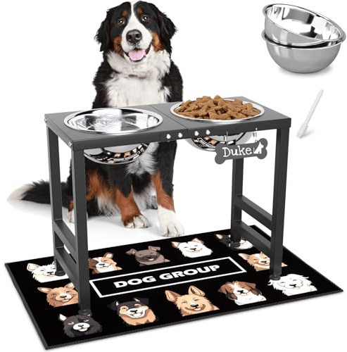 ADENGL Elevated Dog Bowls for Large Extral Large Breed, Raised Bowl Stand with 2 Stainless Steel Bowls (101oz) and Spill-Proof Mat, 17 Tall Dog Feeder for Extra Large Breeds