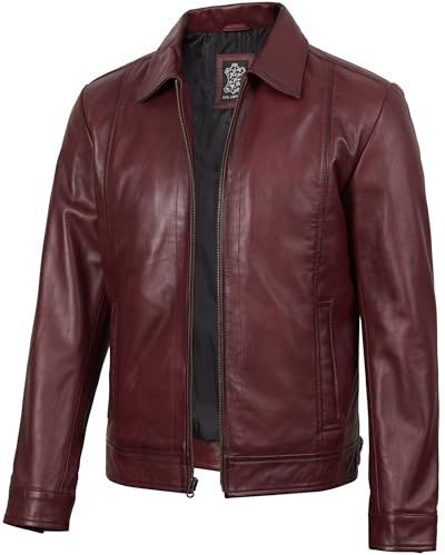 fjackets Veste en cuir pour homme - Véritable peau d'agneau de style moto veste en cuir de motard pour hommes style col chemise pour hommes, style Jose Maroon, | [1127452], S