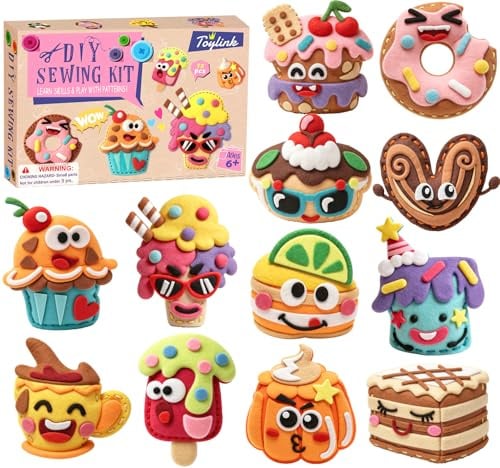 12 Stück Filz Nähset Kinder ab 4 5 6 7 8 Jahre, Basteln Bastelset für Kinder Nähhandwerk Zubehör mit Farbige Stickgarn Füllwatte Kindergeburtstag Kreatives DIY Bastelset Geschenk für Mädchen (Stil 1)