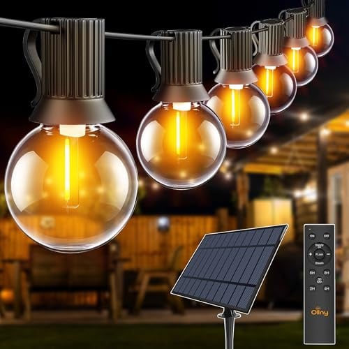 Ollny Solar Lichterkette Außen 30M mit 50+2 G40 LED-Glühbirnen | lichterkette Outdoor mit Fernbedienung, 3 Beleuchtungsmodi, Timer-Funktion, IP65 wasserdichte für Garten, Balkon, Partydeko