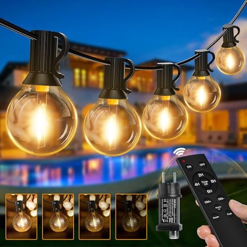 Ollny 30M Lichterkette außen 40+2 G40 Wasserdicht 3 Modi Dimmbar Timer | Mit Fernbedienung, Stecker, Warmweiß, Bruchsicher Glühbirnen, Lichter für Garten, Party, Balkon, Terrasse und Pavillon