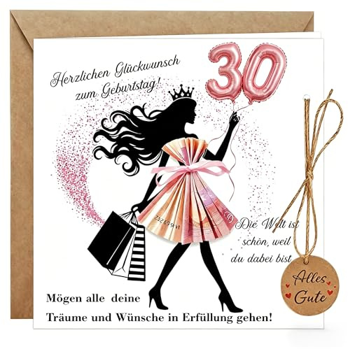Joinkeicll XL Geldgeschenk 30. Geburtstag Mädchen – Karte mit Umschlag, Geschenk für Frauen