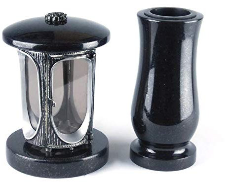 designgrab Alu Grablampe aus Aluminium in Antikoptik und Grabvase in Granit Schwedisch Black