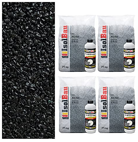 Isolbau Steinteppich Aussen Komplettset Marmorkies 100kg + Bindemittel bis 10m² Nero 4/8mm Epoxidharz, Terassenboden, Natursteinboden Marmorkies Bodenbelag, Steinboden, Marmorstein, Innen Außen