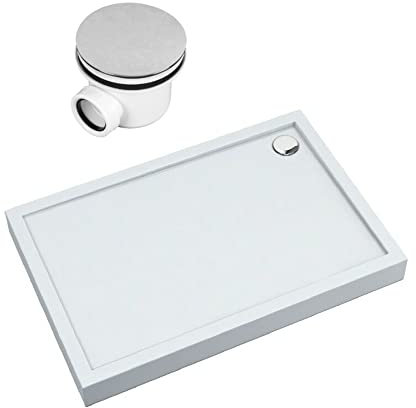 Mestrii Sellon24 Duschtasse Duschwanne Acrylwanne mit Ablauf Acrylschürze Stabilsound inkl. Träger Aufbau-Höhe 12cm (75x90x12), Weiß