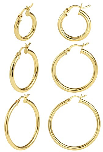 ALEXCRAFT Ohrringe Creolen Silber 925 Gold Hypoallergen Klein Schlafen Creolen Ohrringe Set für Damen mit Saphirblauer Schmuckschatulle 3 Paare(20 mm, 30 mm, 40 mm)